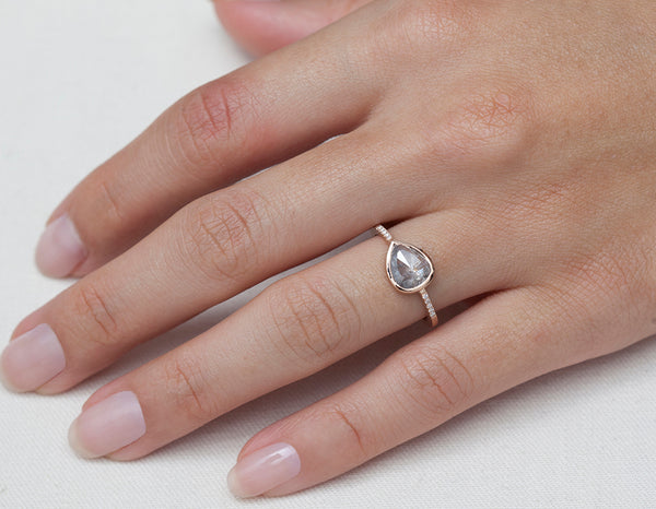 2ct Rose cut Grey Diamond Yellow Gold Pave Ring
