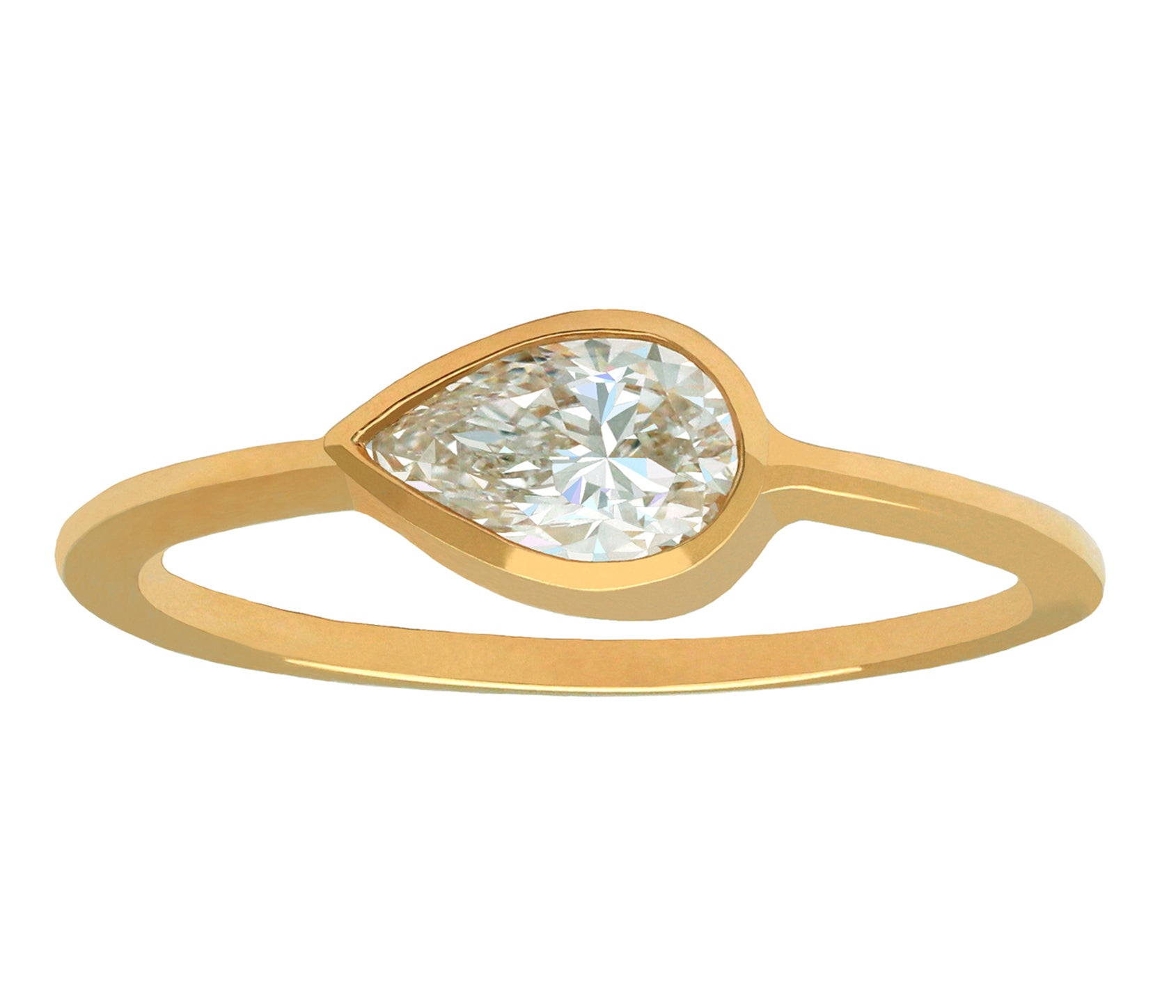 0.50ct Pear Brilliant Cut Diamond & Gold Bezel Ring
