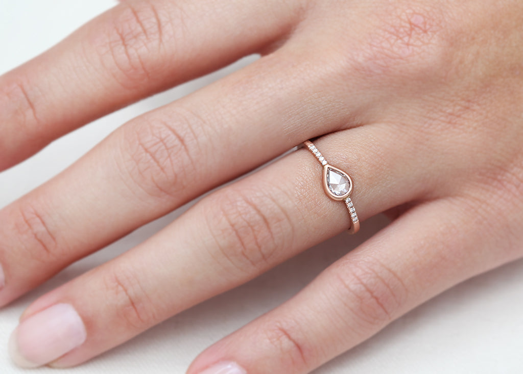 0.30ct Pear Rose-cut Diamond & Gold Pavé Ring