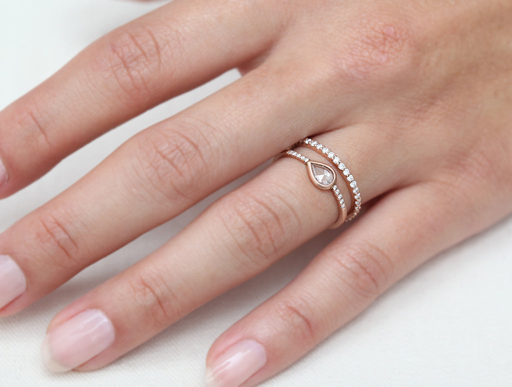0.30ct Pear Rose-cut Diamond & Gold Pavé Ring