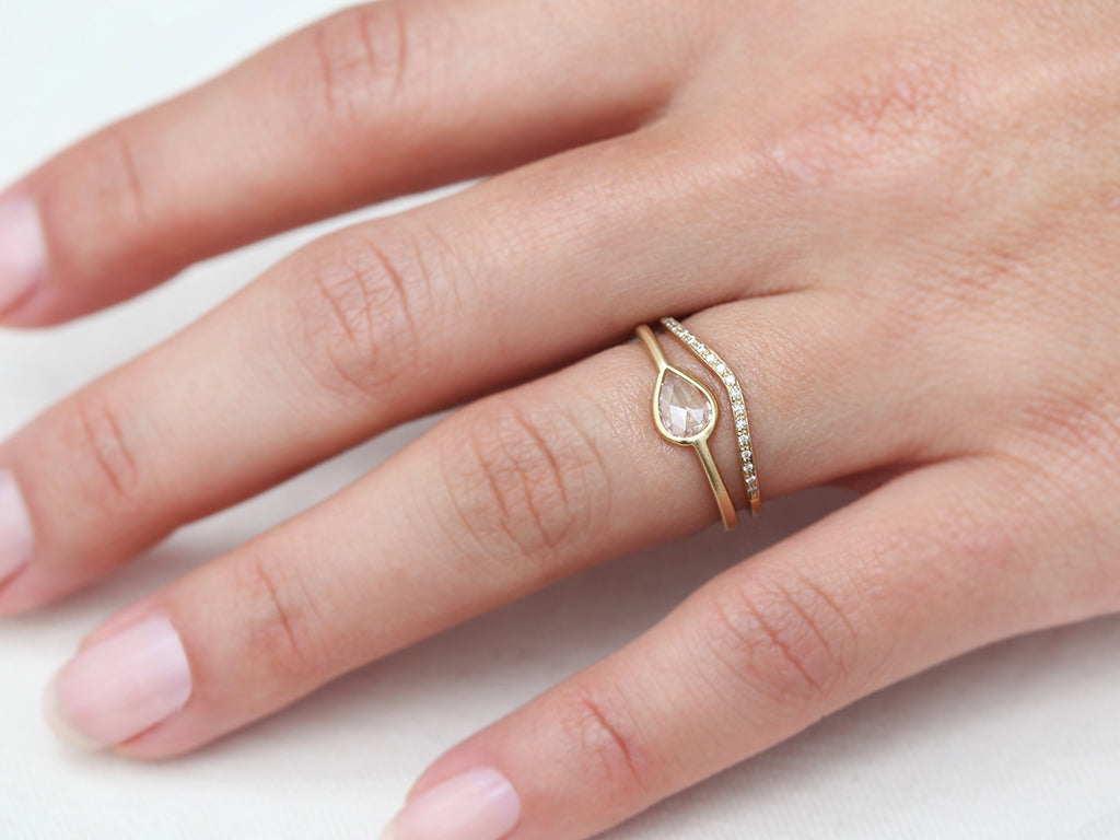 0.30ct Pear White Rose-cut Diamond Bezel Ring