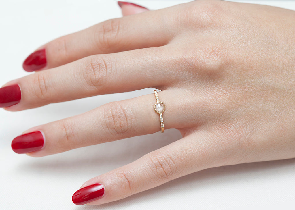 Pave Wire 0.30ct Round White Rose-cut Diamond & Yellow Gold Pavé Wire Ring ...