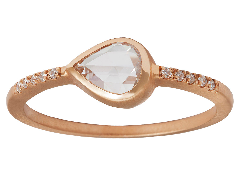 0.50ct Pear Rose-cut White Diamond & Pavé Bezel Ring