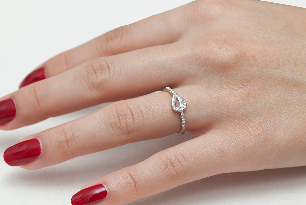 0.50ct Pear White Diamond & White Gold Pavé Bezel Ring