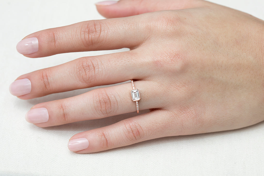 0.70ct Emerald-cut White Diamond Pavé Ring