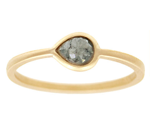 0.34ct Pear Grey Rose-cut Diamond & Yellow Gold Wire Ring