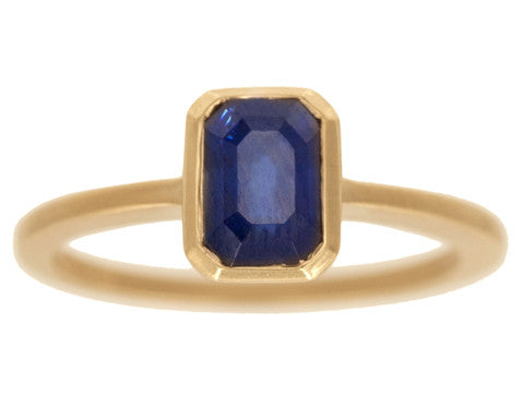 1.50ct Cushion Blue Sapphire & Yellow Gold Bezel Ring