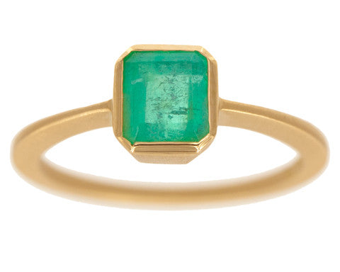 1.10ct Cushion Colombian Emerald & Yellow Gold Bezel Ring