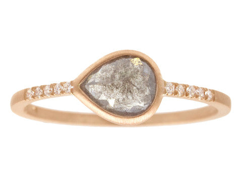 0.75ct Pear Rose-cut Grey Diamond & Rose Gold Pavé Ring