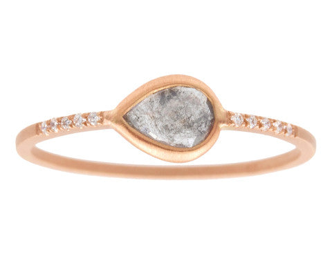 0.65ct Pear Grey Rose-cut Diamond & Rose Gold Pavé Wire Ring