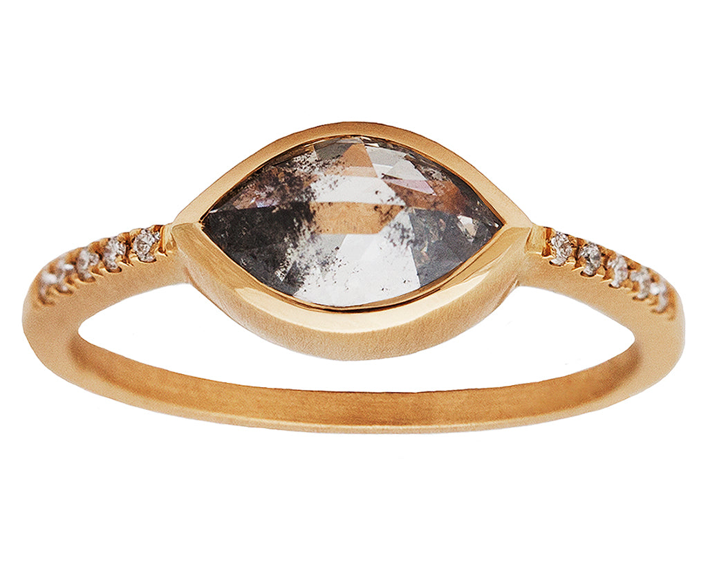 1.08ct Marquise Rose-cut Grey Diamond & Yellow Gold Pavé Ring