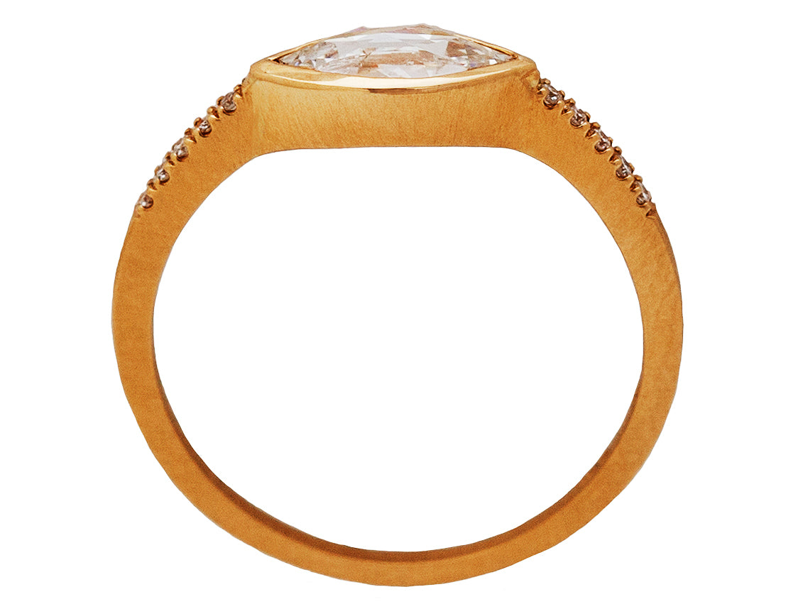 0.50ct Marquise White Rose-cut Diamond & Yellow Gold Pavé Bezel Ring