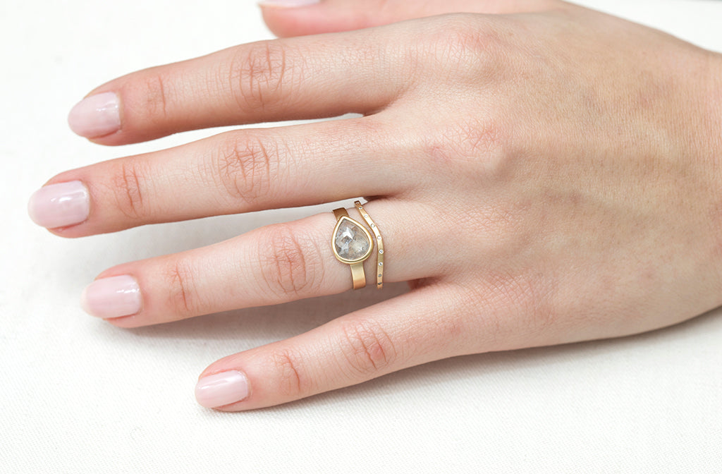 2ct Pear Grey Diamond & Ribbon Gold Ring