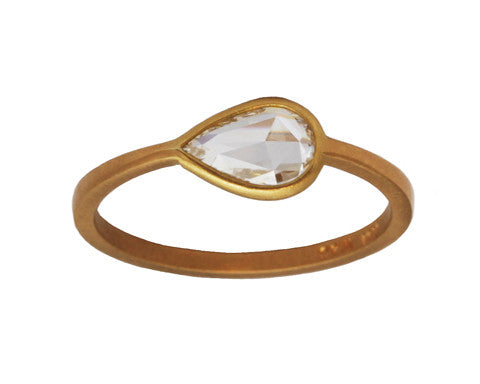 0.50ct Pear Rose-cut White Diamond Flat Bezel Ring