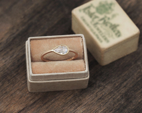 0.50ct Pear Rose-cut White Diamond Flat Bezel Ring