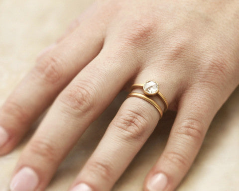 0.75ct Round Rose-Cut White Diamond & Yellow Gold Bezel Ring