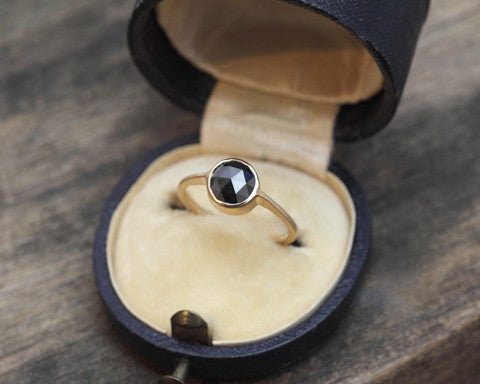 1ct Round Rose-cut Black Diamond & Yellow Gold Ring