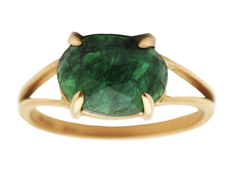 1.25ct Oval Rose-cut Emerald & Yellow Gold Ring