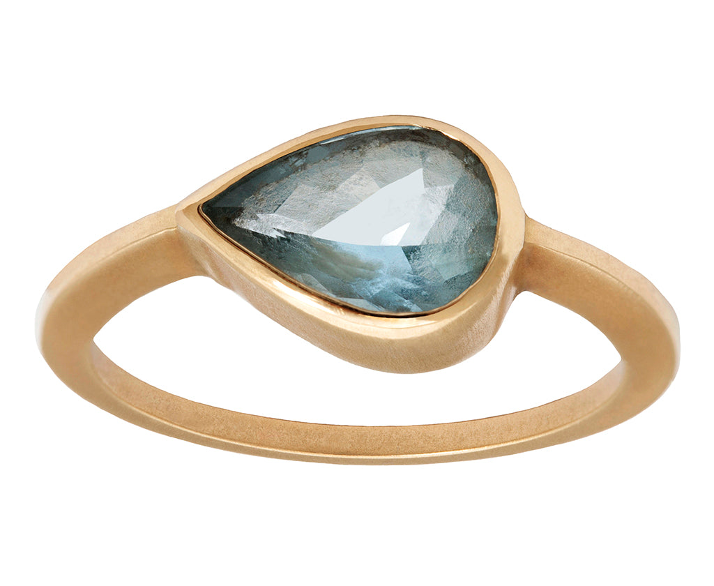 3ct Pear Aquamarine & Gold Bezel Ring