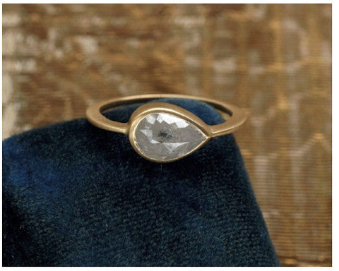 2ct Pear Rose Cut Grey Diamond Ring