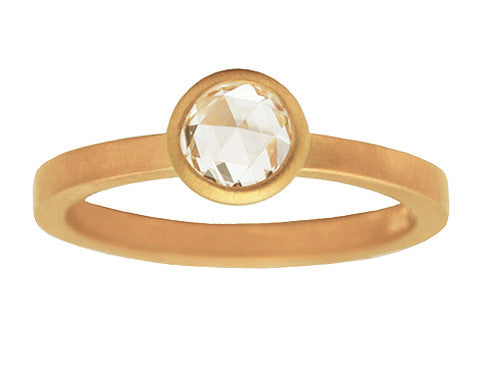 0.50ct Round Rose-cut White Diamond & Raised Yellow Gold Bezel Ring