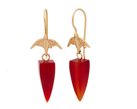 14K Gold Bird Hooks & Carnelian Drop Earrings