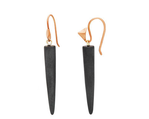 Charcoal Grey Hematite Pointed Drops & 14K Gold Thorn Hook Earrings