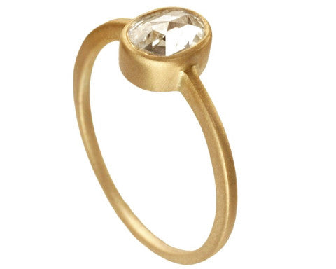 0.50ct Oval White Rose-cut Diamond & Yellow Gold Bezel Ring