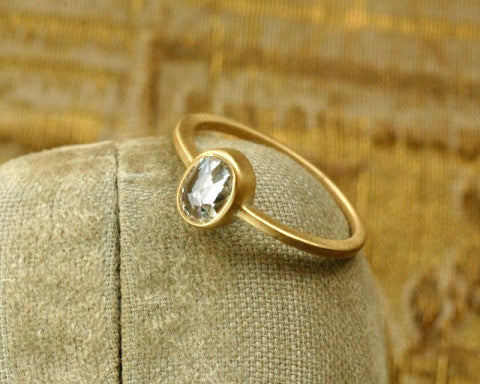 0.50ct Oval White Rose-cut Diamond & Yellow Gold Bezel Ring
