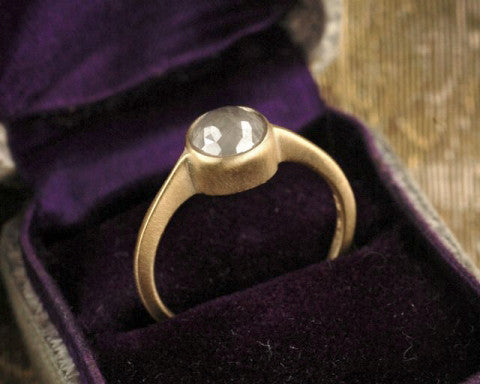 1ct Round Rose-cut Grey Diamond & Yellow Gold Bezel Ring