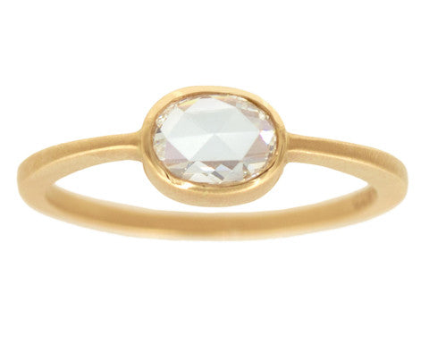 0.50ct Cushion White Rose-cut Diamond & Yellow Gold Bezel Ring