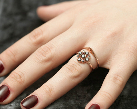 Rose Gold Marie Black Diamond Cluster Ring
