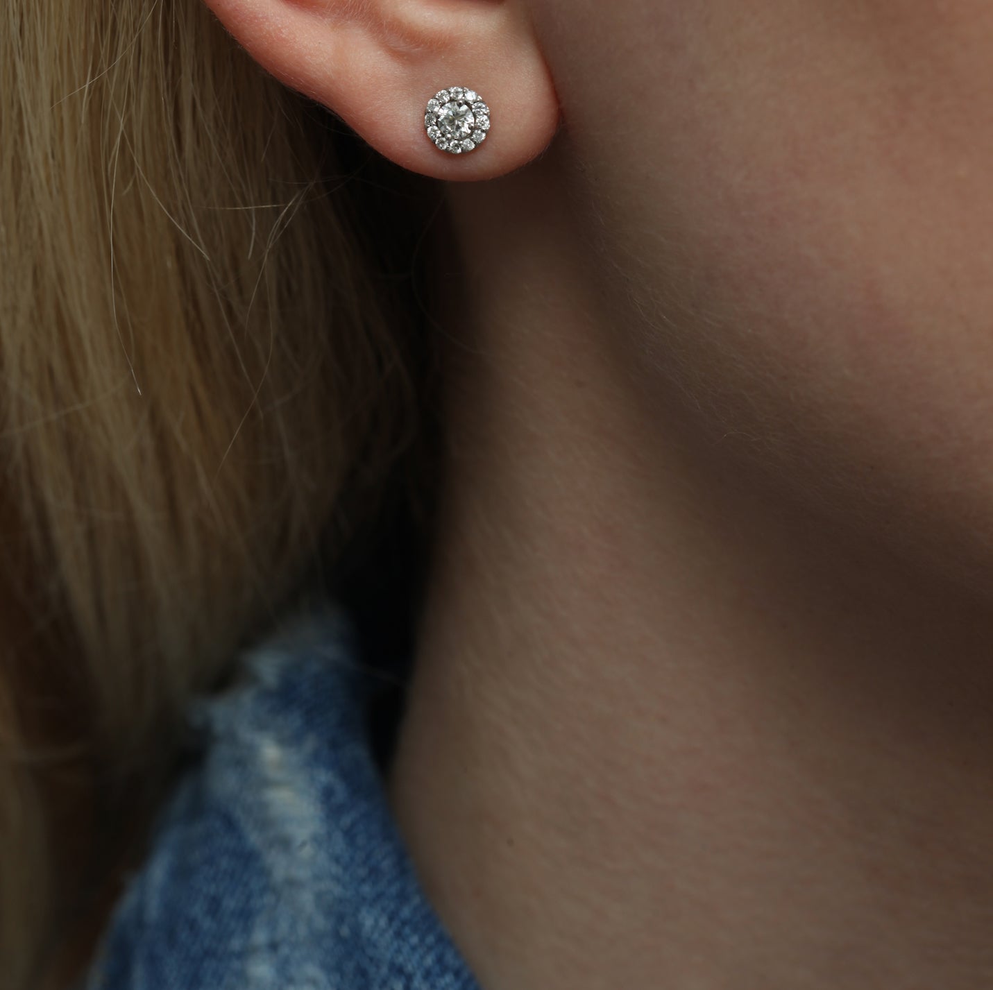 Classic White Diamond Halo Stud Earrings