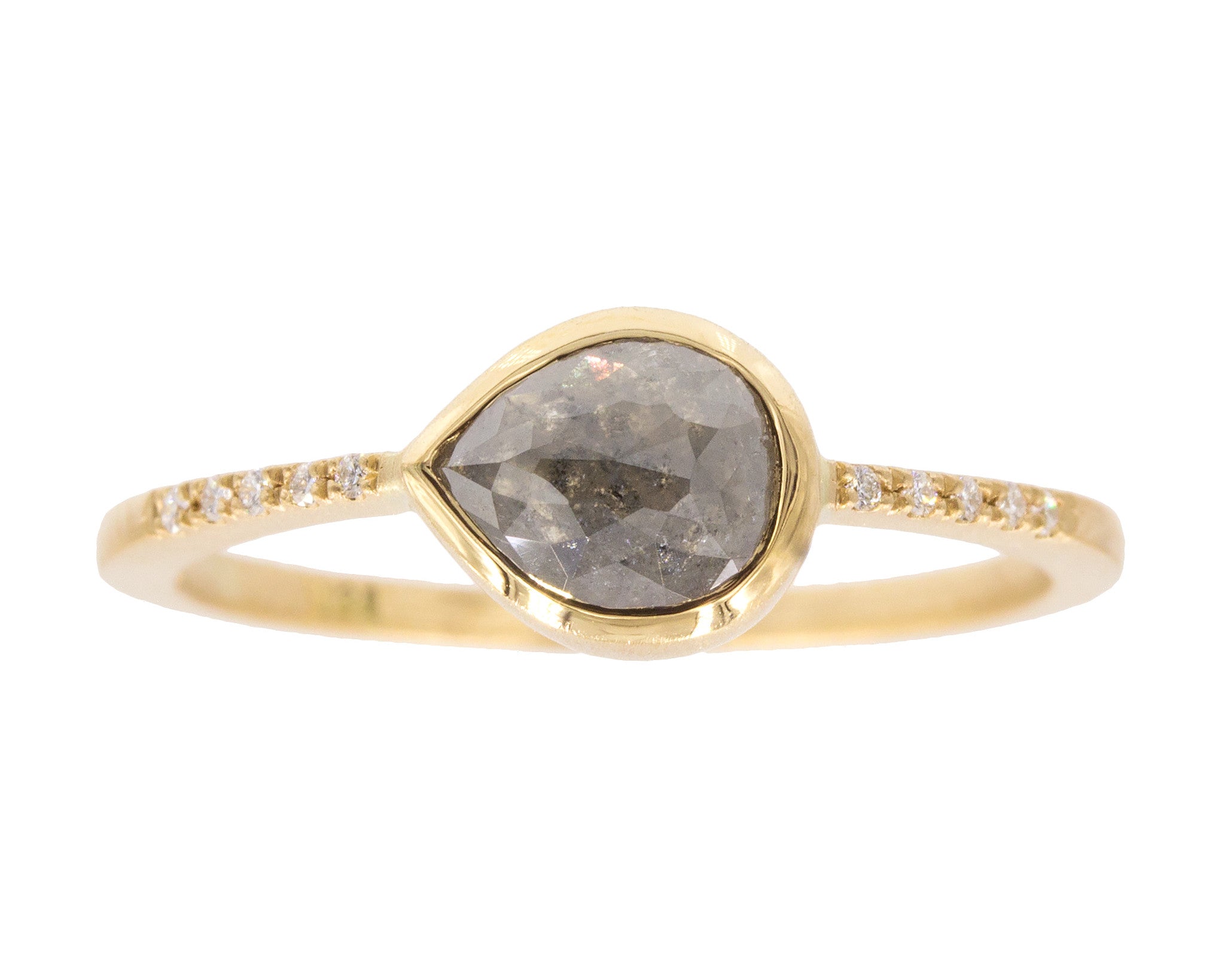 0.83ct Pear Rose-cut Grey Diamond & Yellow Gold Pavé Ring