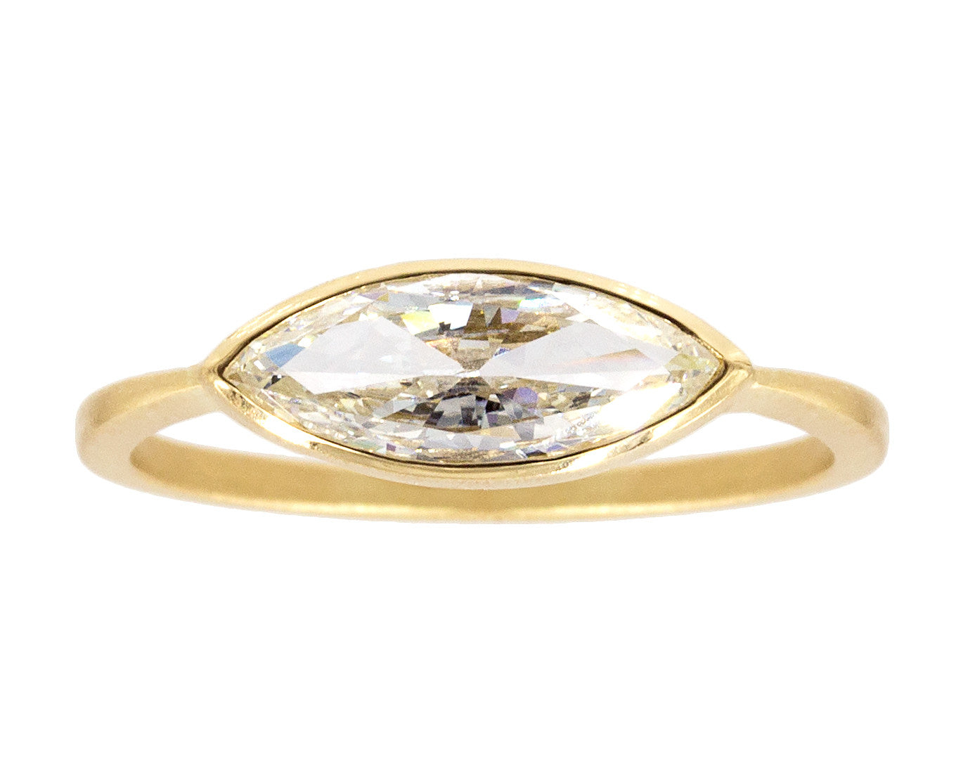 0.65ct Marquise Brillian-cut White Diamond & Yellow Gold Bezel Ring