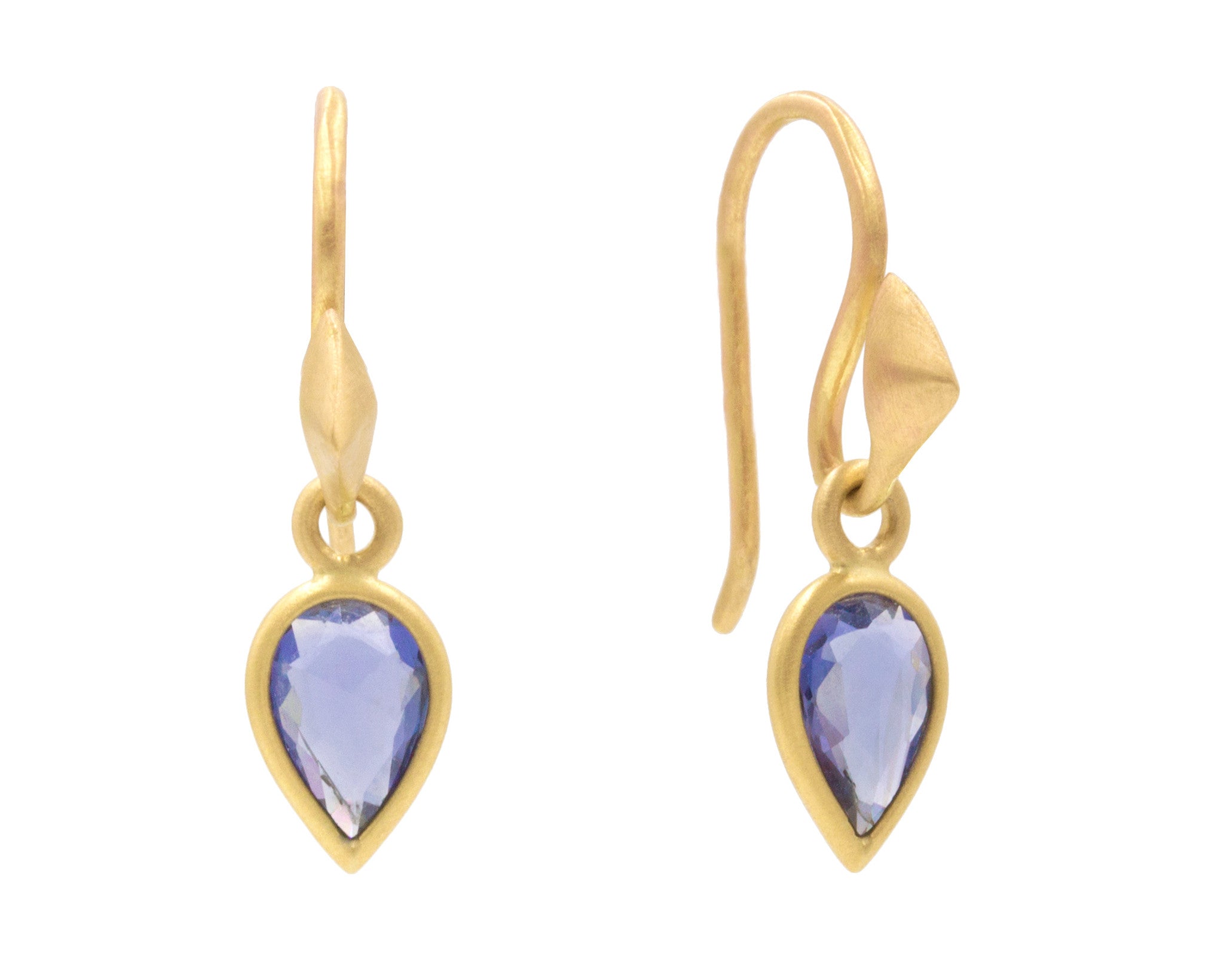 Pear Rose-cut Sapphire and Thorn Gold Earrings
