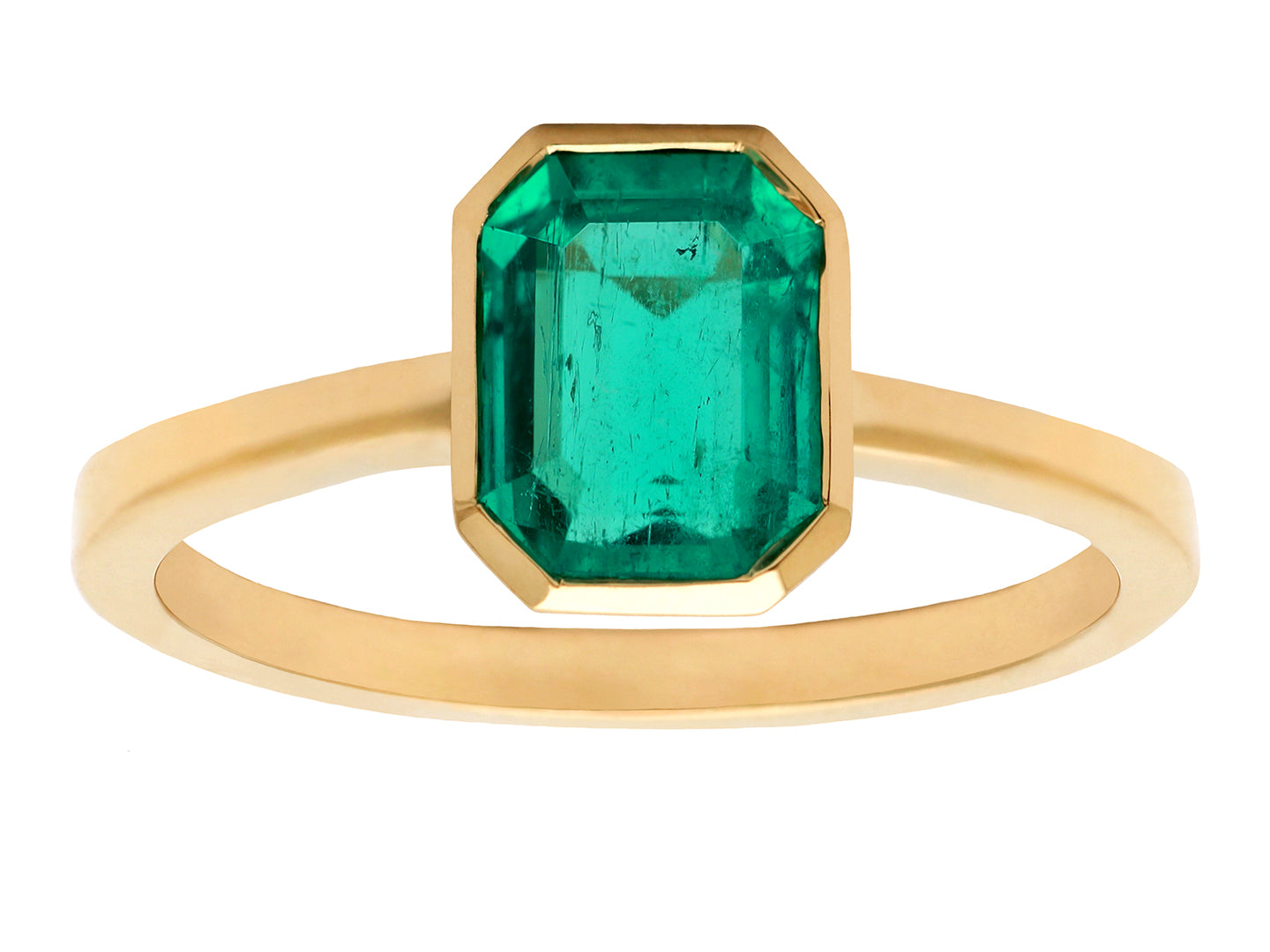 1ct Emerald Cut Colombian Emerald & Yellow Gold Bezel Ring