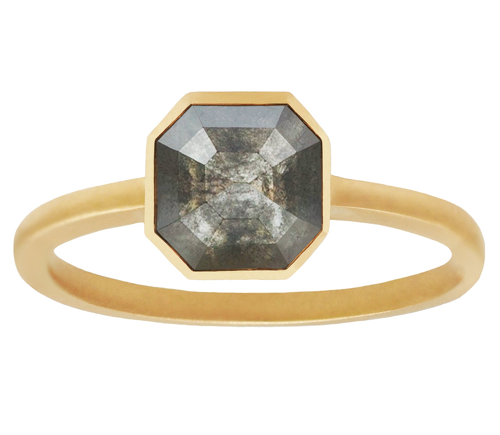 1.8ct Step Cut Grey Diamond Gold Bezel Ring