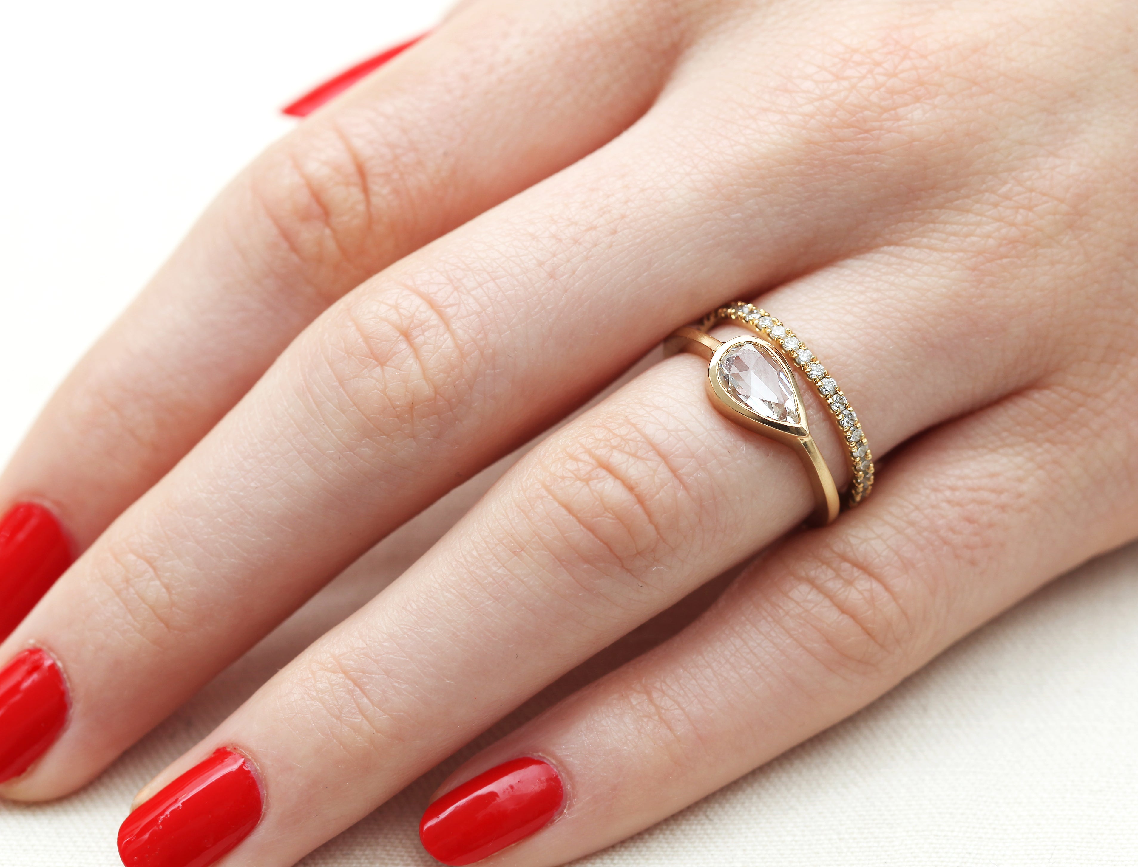 0.75ct Pear Rose-cut White Diamond & Yellow Gold Bezel Ring