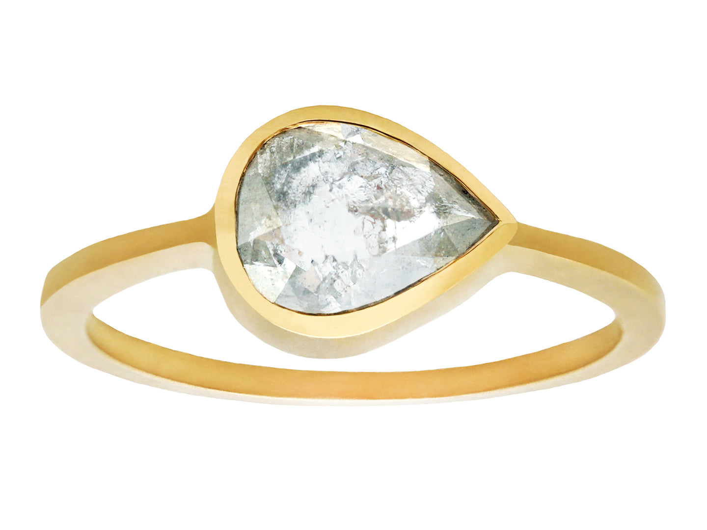 1ct Pear Rosecut Silver Grey Diamond &  Yellow Gold Ring
