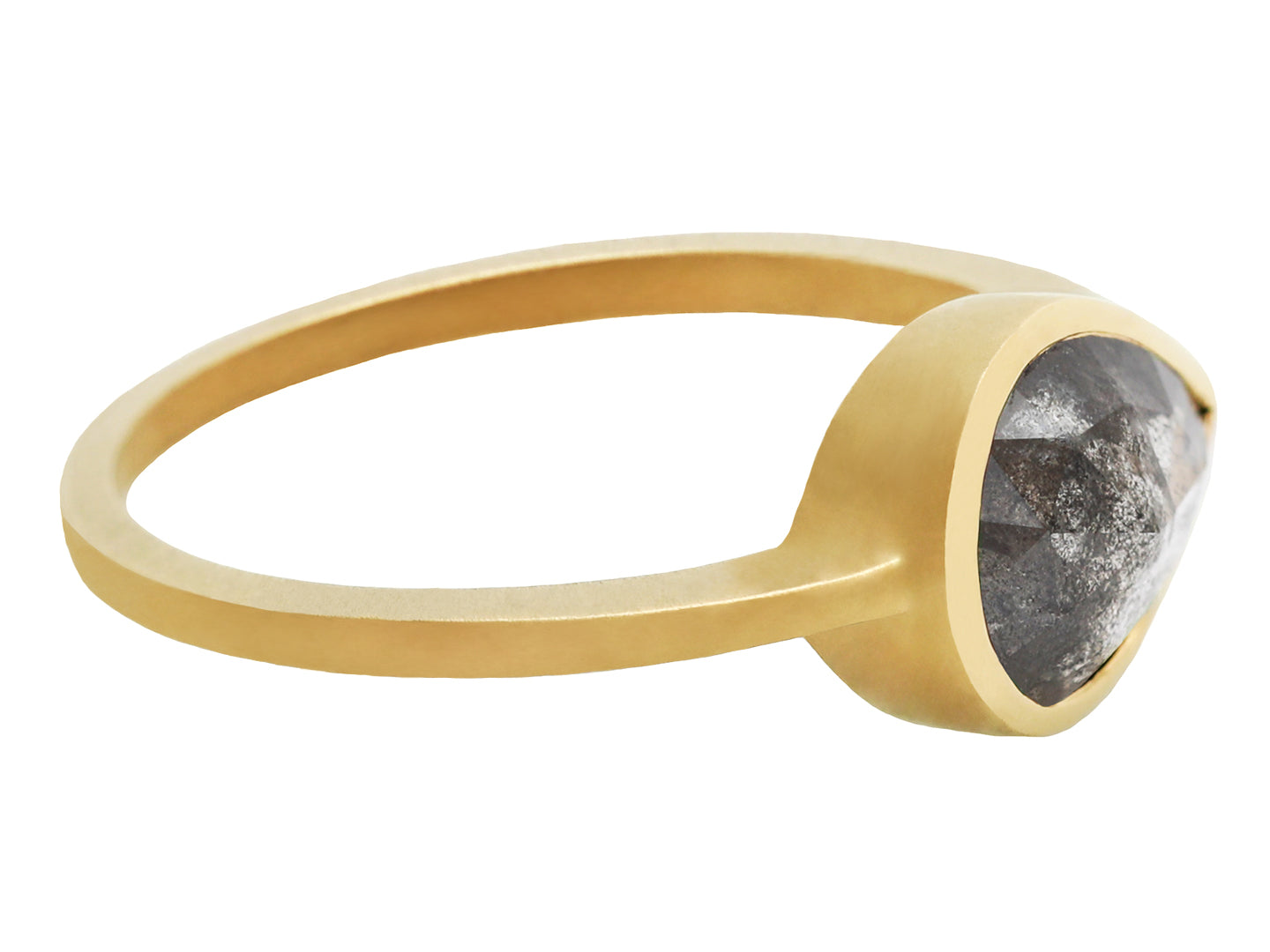 1ct Pear Rosecut Dark Grey Diamond & 18k Yellow Gold Ring