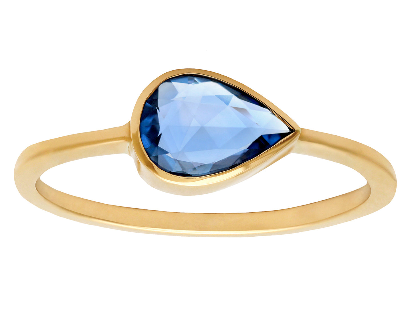 1ct Pear Rosecut Blue Sapphire Bezel Ring