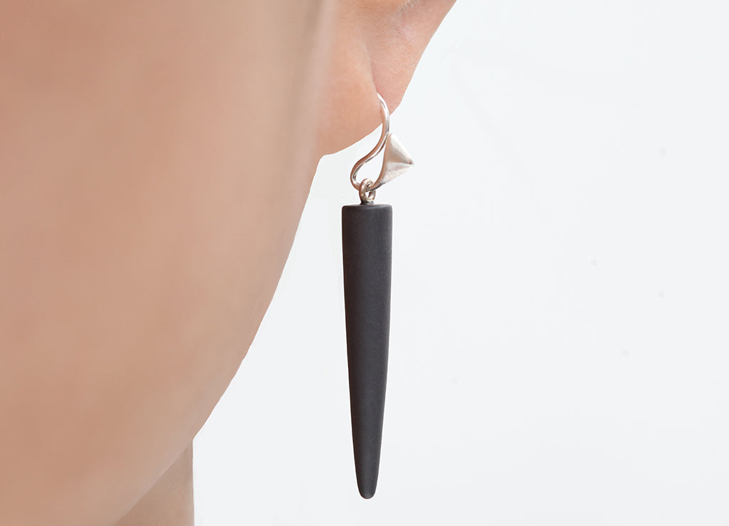 Charcoal Grey Hematite Pointed Drops & 14K Gold Thorn Hook Earrings
