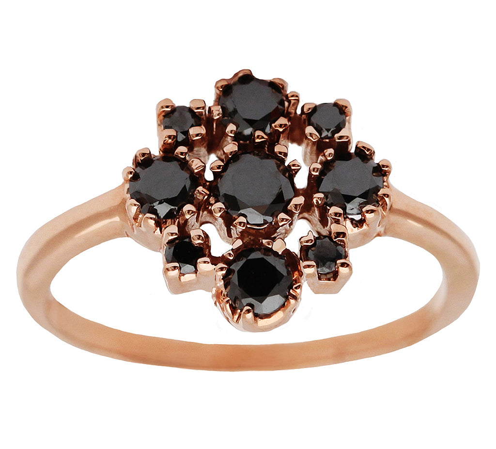 Rose Gold Marie Black Diamond Cluster Ring