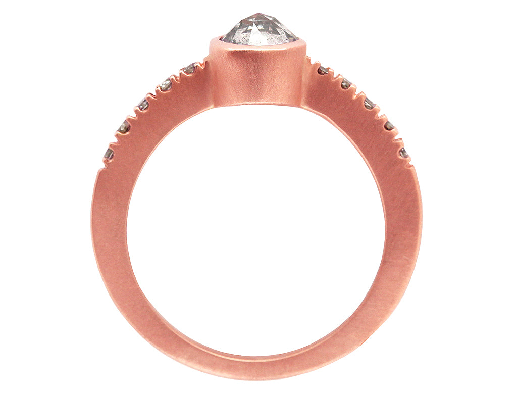 0.50ct Round Rose-cut Grey Diamond & Rose Gold Pavé Bezel Ring