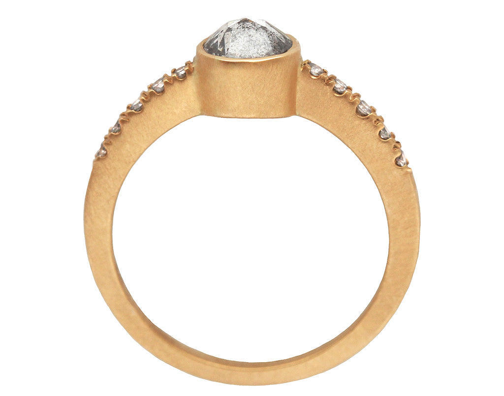 0.50ct Round Rose-cut Grey Diamond & Yellow Gold Pavé Ring