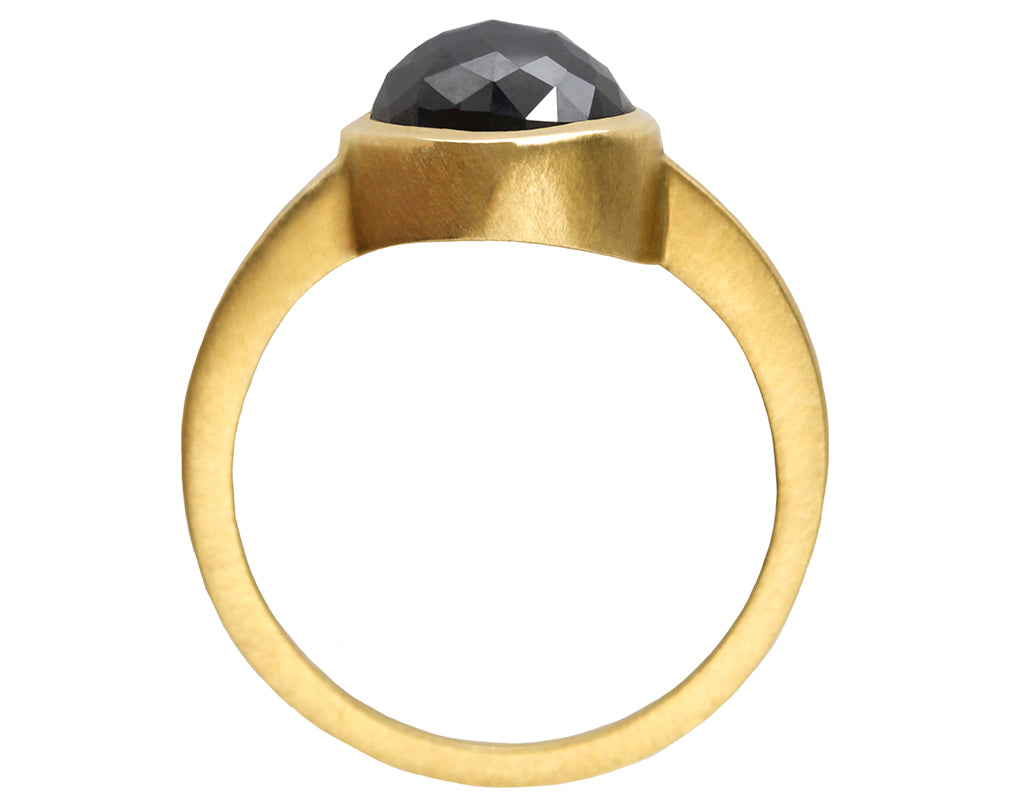 1.50ct Pear Rose-cut Black Diamond & Yellow Gold Bezel Ring