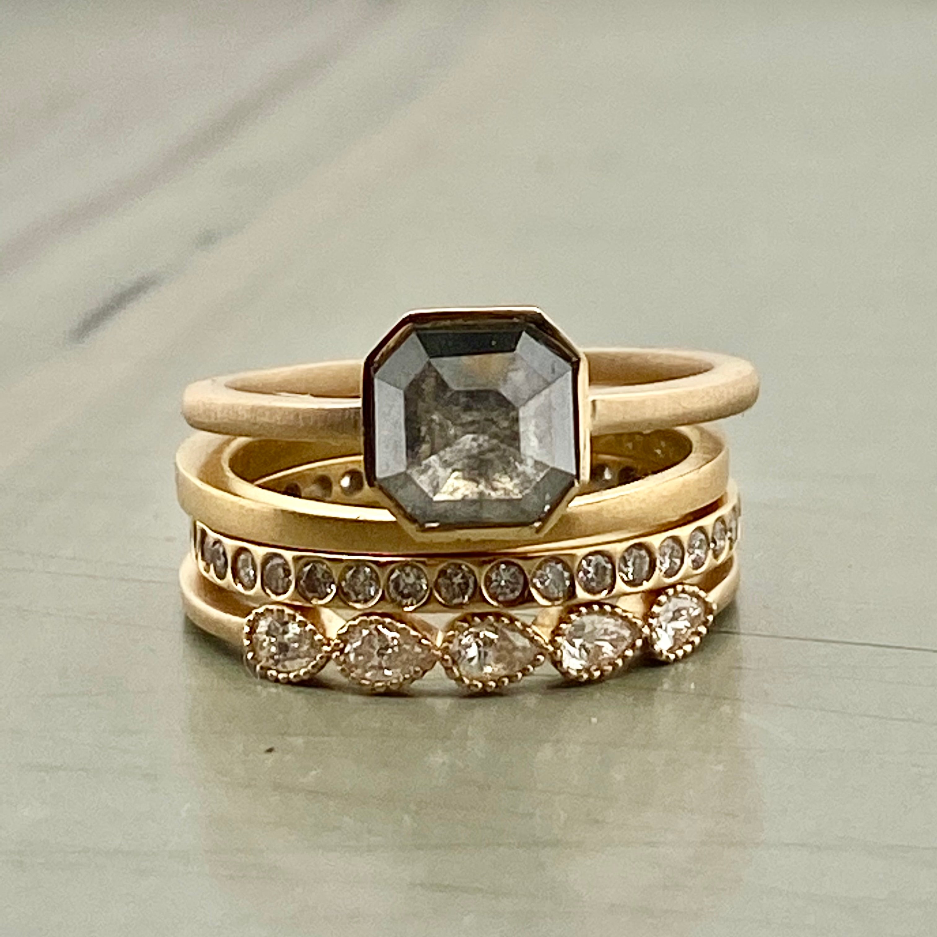 1.8ct Step Cut Grey Diamond Gold Bezel Ring