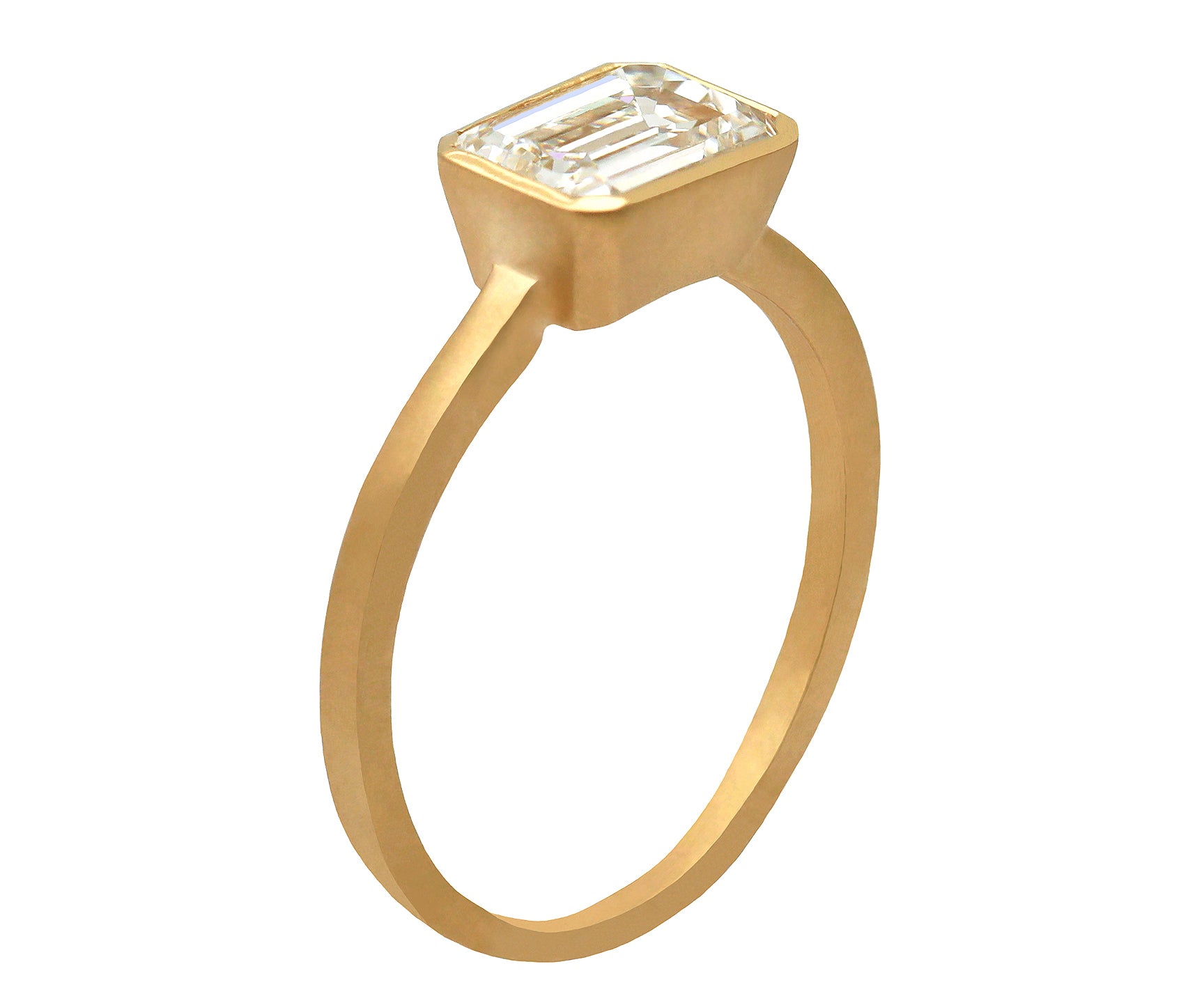 1.50ct Emerald Cut Diamond Set East-West in Gold Bezel Ring