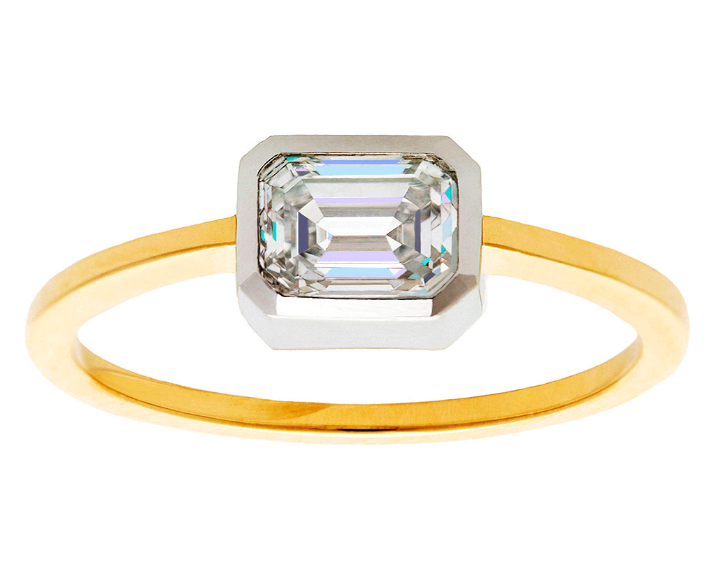 0.70ct Emerald-cut White Diamond & Platinum Bezel Yellow Gold Ring